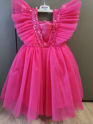 Girls Rose Red Party Princess Dress Kids Sequined Shiny Bithday Ceremony Clothes Children Tulle Ball Gown For Wedding Size 3-8T
