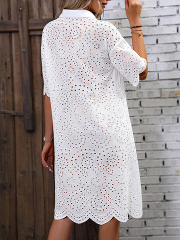Finjani Eyelet Embroidery Drop Shoulder Dress Women's Button Front Dresses For Summer Elegant Party Dresses For Women 2023 New