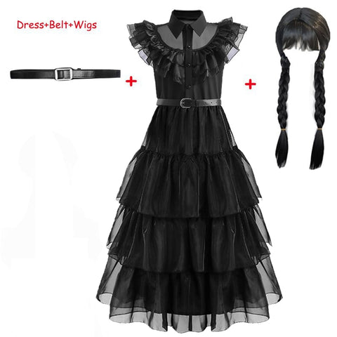 Wednesday Addams Cosplay For Girl Costume 2023 New Vestidos For Kids Party Dresses Carnival Easter Halloween Costumes 5-14 Years