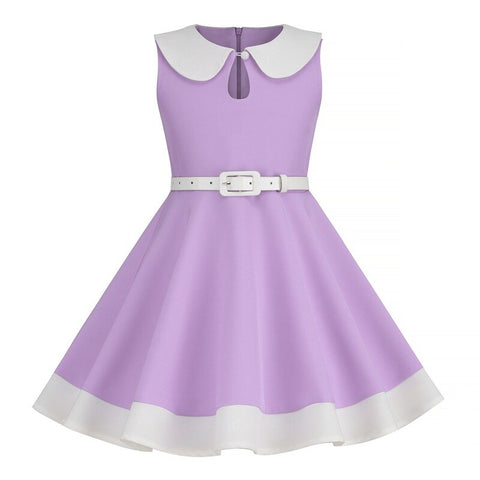 Kids Girls 50s Audrey Vintage Polka Dot Swing Party Rockabilly Dress Retro Peter Pan Doll Collar Wedding Casual Skater Dress