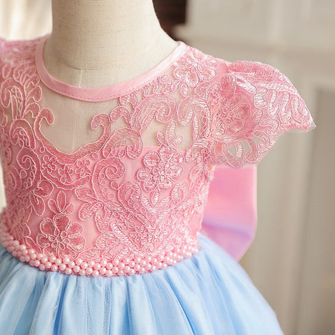 Summer Baby Girls Birthday Embroidery Floral Bow Dress Flower Girl Princess Evening Wedding Formal Gown Kids Party Gala Dresses