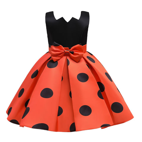 3-10 New children's Christmas party dress baby wedding prom dress girl birthday dress 3-12 years old polka dot skirt bow dress