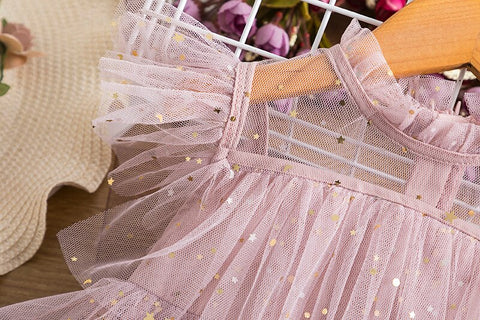 2023 New Sequin Summer Dress for Girls Tulle Layered Kids Birthday Party Dress Star Printing Children Summer Holiday Casual Wear