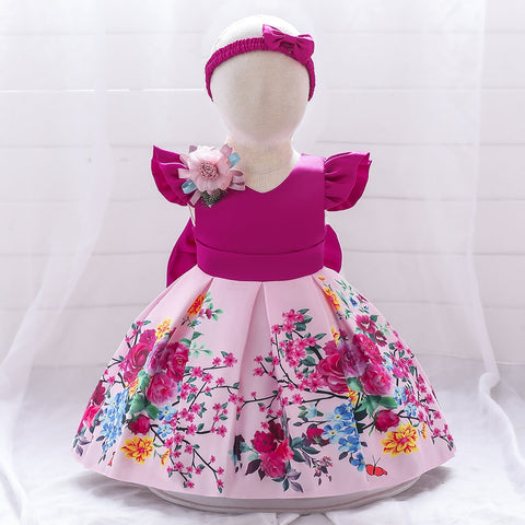 Kids Floral Summer Dress For Girls Wedding Party Dresses Big Bow Baby Girl Birthday Princess Gown Easter Children Clothes