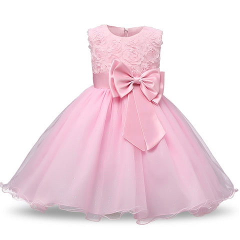 Flower Girls Dress Sleeveless Cute Bow Children Birthday Wedding Princess Party Gowns Sequins Kids Girls Formal Prom Dress