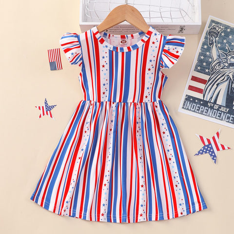 Summer Dress for Girls Lovely Cartoon Animal Dinosaur Flying Sleeve Kids Dresses Cotton Ruffles New Toddler Girl Clothes 1-7Y