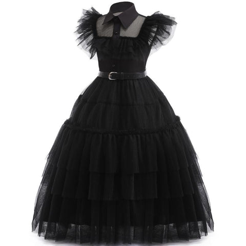 Wednesday Addams Costume Girls For Kids Addam 2023 Vestidos Mesh Party Dresses Carnival Costume Wowan Halloween Costume