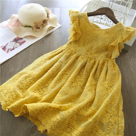 New Girls Elegant Dress Wedding Party Princess Dress Casual Girls Clothes Long Sleeves Flower Embroidery Children's Vestido 3 8Y