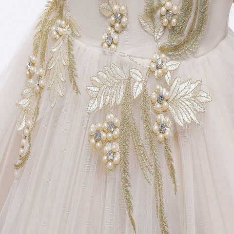Summer New Children Fashion Embroidery Pearl Trailing Dress Middle And Big Children Party Flower Girl Piano Performance Clothing