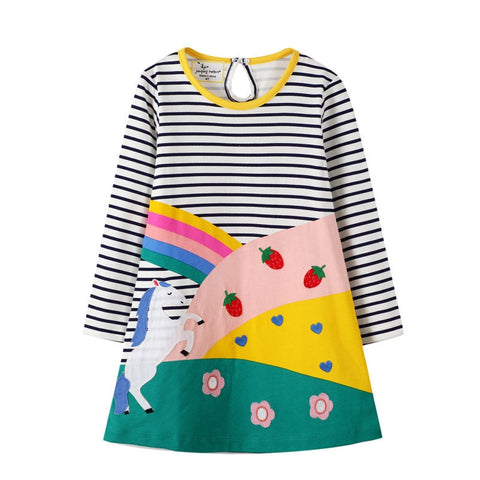 Jumping Meters Autumn Winter Children's School Dresses Long Sleeve Animals Embroidery Toddler Kids Frocks Costume Party Dress