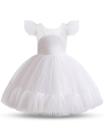 Girls Princess Dress Kids Elegant Wedding Tutu Prom Dresses Children Tulle Flare Sleeve Communion Party Formal Evening Clothes