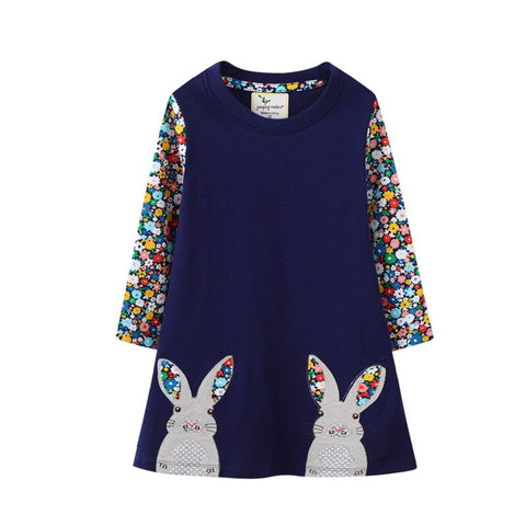Jumping Meters Autumn Winter Children's School Dresses Long Sleeve Animals Embroidery Toddler Kids Frocks Costume Party Dress