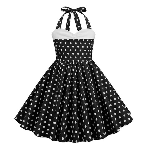 Kids Girls 50s Audrey Vintage Polka Dot Swing Party Rockabilly Dress Retro Peter Pan Doll Collar Wedding Casual Skater Dress