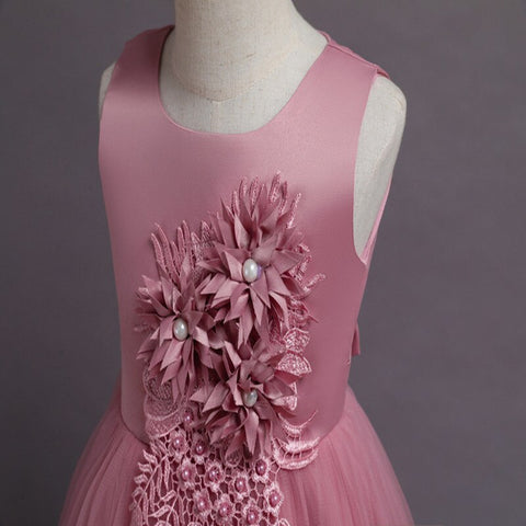 New Children Embroidery Fashion Dress Skirt Summer Long Lace Edge Princess Catwalk Dress Girls Flower Party Performance Dress