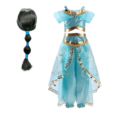Girls Arabian Princess Costume Jasmine Dress for Carnival Children Aladdin Lamp Fancy Outfit Girl Birthday Party Clothes 2 Packs