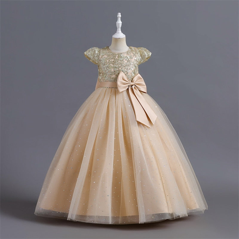 Baby Girl Dress Sequin Big Bow Birthday Party Wedding Dress For Girl Princess Evening Dresses Kids Clothes 4-14 Years