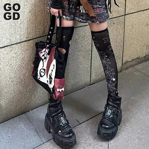 GOGD Brand Fashion Women's Platform Ankle Boots 2023 New Dark Punk Style High Heels Metal Decoration Design Y2k Gothic Shoes INS
