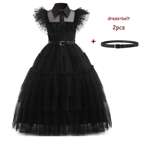 Wednesday Addams Costume Girls For Kids Addam 2023 Vestidos Mesh Party Dresses Carnival Costume Wowan Halloween Costume