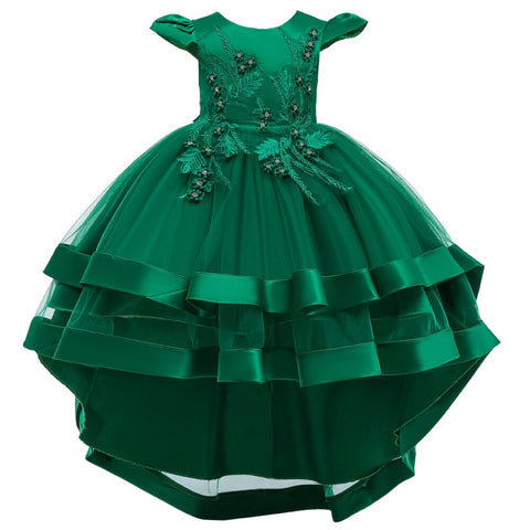 Summer New Children Fashion Embroidery Pearl Trailing Dress Middle And Big Children Party Flower Girl Piano Performance Clothing