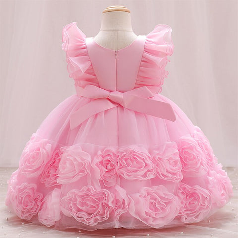 Baby Girl Dress Bow Baptism Dress for Girls Birthday Party Wedding Dress Girls Clothes Applique Tutu Fluffy Gown