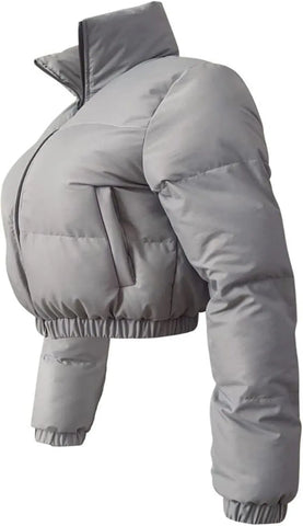 Puffer Jacket Womens Cropped Zip Casual Cotton Coat Up Padding Warm Jackets Winter Coats