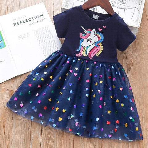 Girls Unicorns Dresses 2023 Summer Baby Girls Sequins Embroidery Dress Kids Elegant Princess Party Vestidos Children Tulle Dress