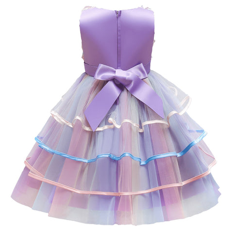 Kids Unicorn Dress for Girls Flower Rainbow Princess Fancy Birthday Party Dress Halloween Perform Costume Unicorn Girl Dress