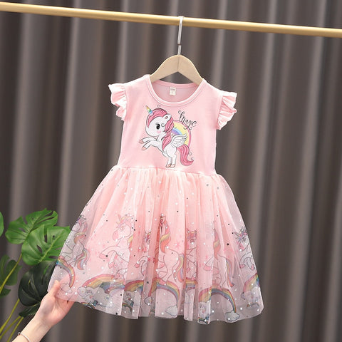 Girls Clothes 2023 New Summer Princess Dresses Flying Sleeve Kids Dress Unicorn Party Baby Dresses for Children Clothing 3-8Y