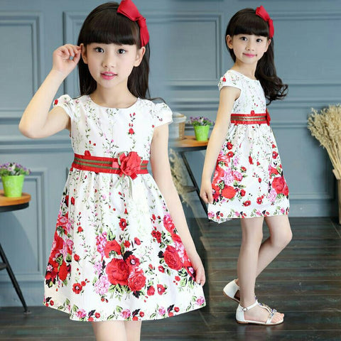 Flower Dress Girl Summer 2023 Birthday Party Sleeveless A-line Princess Tight Waist Dress Kids Clothes Girls 2 To 12 Zipper Cute