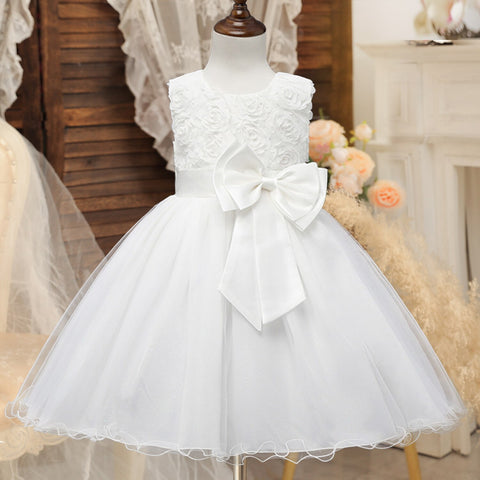 Flower Girls Dress Sleeveless Cute Bow Children Birthday Wedding Princess Party Gowns Sequins Kids Girls Formal Prom Dress