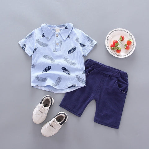 Fashion baby boys Shirt Suits toddlers kids Cotton Short Sleeve 2 Pcs Clothing Sets Summer Handsome
