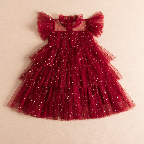 Little Girls Summer Dresses Sequins Tulle Kids Birthday Wedding Party Princess Dress 3 6 8 Yrs Elegant Children Casual Clothing