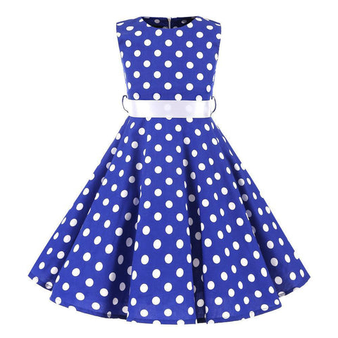 Children Summer Dresses Sleeveless Polka Dot Flower Performance Dress Retro Clothes Big Girls Fashion  Party Vestido Princesa