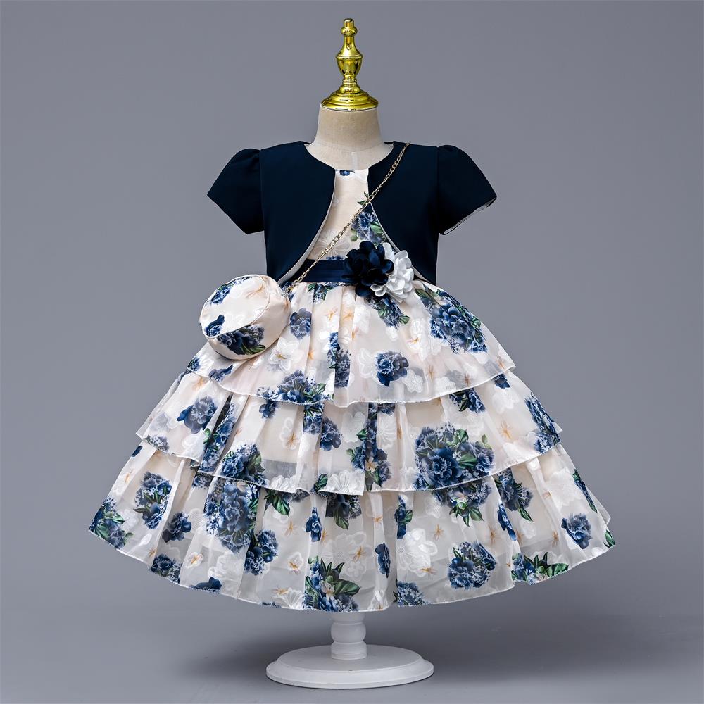 Yoliyolei Chiffon Layers Ball Dresses Children 3 Pcs Set 5 Years Birthday Kids Gown Summer Child Clothes Dress With Bag Coat