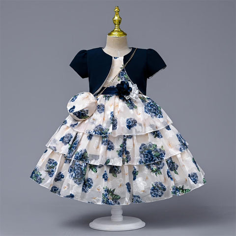 Yoliyolei Chiffon Layers Ball Dresses Children 3 Pcs Set 5 Years Birthday Kids Gown Summer Child Clothes Dress With Bag Coat