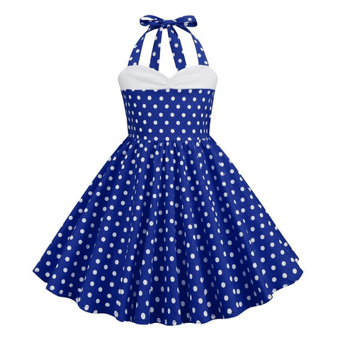 Kids Girls 50s Audrey Vintage Polka Dot Swing Party Rockabilly Dress Retro Peter Pan Doll Collar Wedding Casual Skater Dress