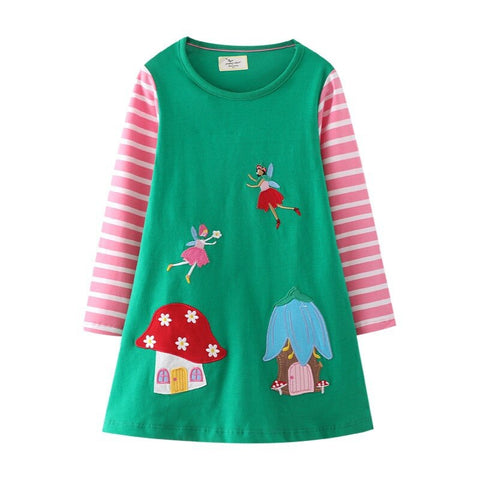 Jumping Meters Autumn Winter Children's School Dresses Long Sleeve Animals Embroidery Toddler Kids Frocks Costume Party Dress