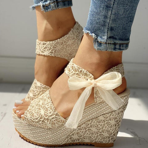 2023 INS hot lace Leisure Women Wedges heeled women Shoes 2020 Summer Sandals Party Platform High Heels Shoes Woman