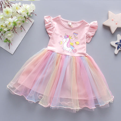 Girls Clothes 2023 New Summer Princess Dresses Flying Sleeve Kids Dress Unicorn Party Baby Dresses for Children Clothing 3-8Y