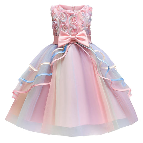 Kids Unicorn Dress for Girls Flower Rainbow Princess Fancy Birthday Party Dress Halloween Perform Costume Unicorn Girl Dress
