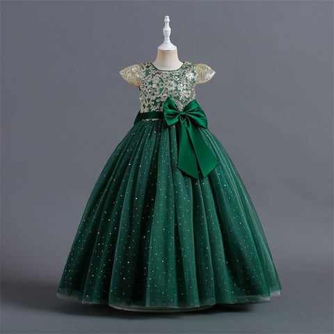 Baby Girl Dress Sequin Big Bow Birthday Party Wedding Dress For Girl Princess Evening Dresses Kids Clothes 4-14 Years