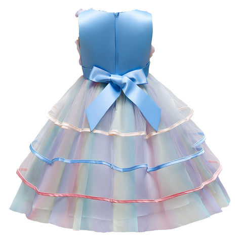 Kids Unicorn Dress for Girls Flower Rainbow Princess Fancy Birthday Party Dress Halloween Perform Costume Unicorn Girl Dress