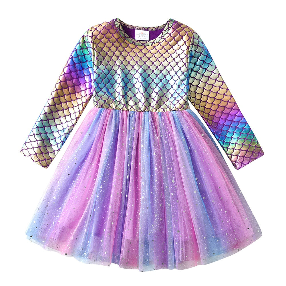 VIKITA Girl Mermaid Sequins Tutu Dress Ball Gown Performance Birthday Dancing Dresses Girls Layered Princess Elegant Party Dress