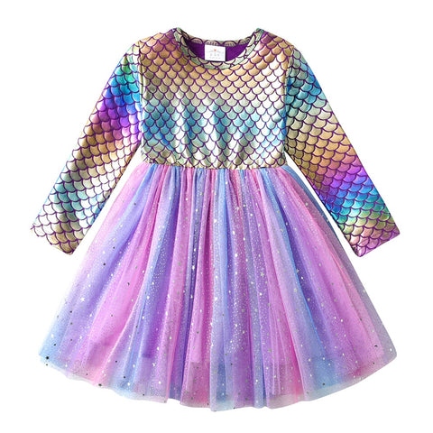 VIKITA Girl Mermaid Sequins Tutu Dress Ball Gown Performance Birthday Dancing Dresses Girls Layered Princess Elegant Party Dress