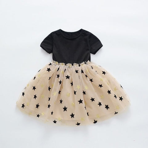 LJMOFA Summer Toddler Girl Dress Princess Cotton Tulle Tutu Dress for 2-6Y Kids Casual Birthday Party Star Shaggy Dress D236