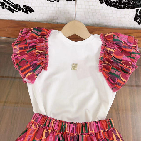 Light Luxury Children's Wear New Baby Girls' Dress Summer Fashion Breast Pin Letter Flying Sleeve Dress Cotton Evening Dress