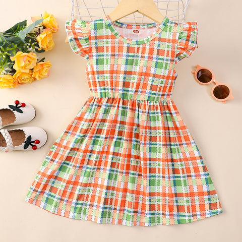 Summer Dress for Girls Lovely Cartoon Animal Dinosaur Flying Sleeve Kids Dresses Cotton Ruffles New Toddler Girl Clothes 1-7Y