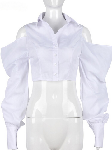 XIKTOP Hollow Out Blouse Women 2023 Sexy Solid Y2K Clothes Stylish Off Shoulder Sleeves Cardigan Crop Top Casual Hipster Street