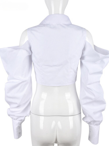 XIKTOP Hollow Out Blouse Women 2023 Sexy Solid Y2K Clothes Stylish Off Shoulder Sleeves Cardigan Crop Top Casual Hipster Street