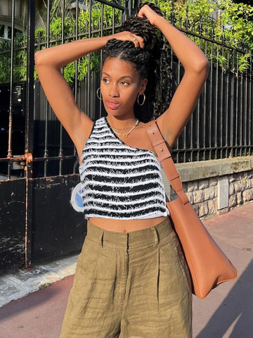XIKTOP Inclined Shoulder Tank Top Women 2023 Summer Sexy Sleeveless Y2K Clothes Casual All-Matching Panelled Crop Top Streetwear